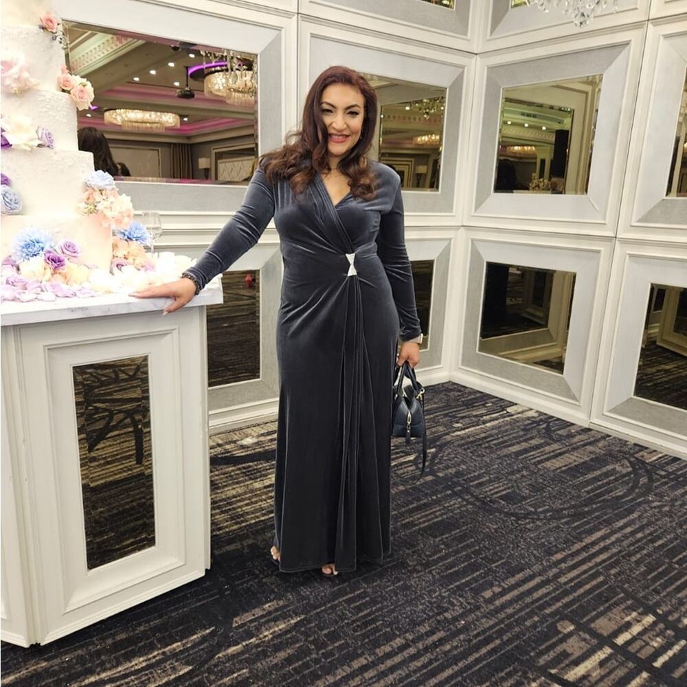 ALGO  Vintage Velvet Long Sleeve Maxi Gown Dress Rhinestones Accent Size 8